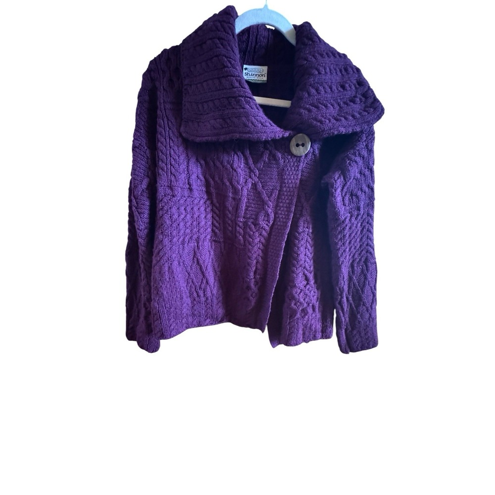 Shannon Woolen Mills Women's L Irish Merino Wool Plum Purple Cable Knit Sweater